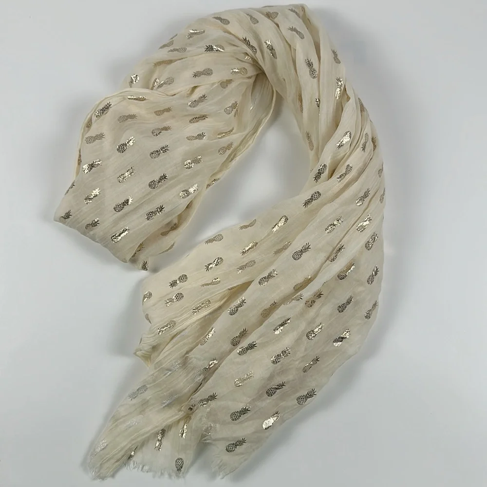 Printed Village Metallic Gold Pineapple Print Wrap Scarf